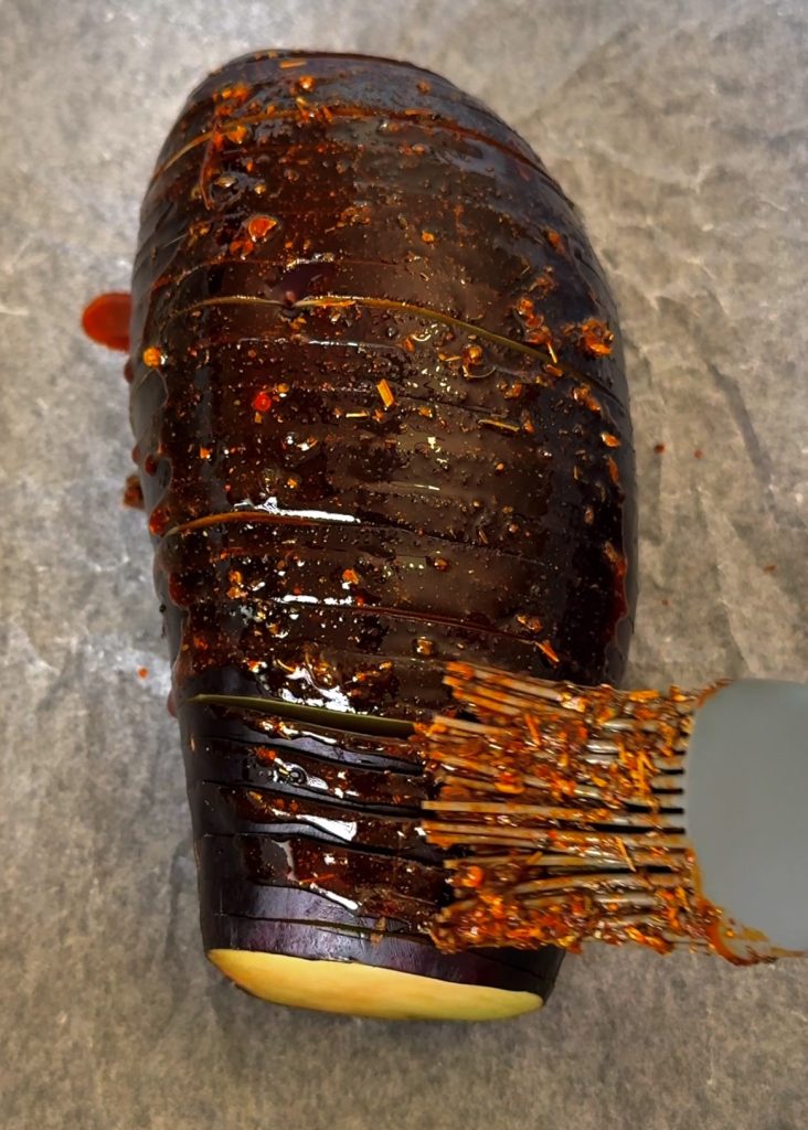 Bake the Eggplant – Roast until the eggplants are soft and golden.