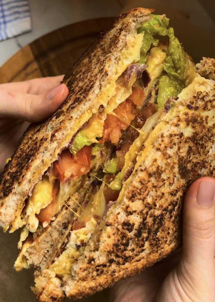 Crisp + serve. Give it a light press so it holds together.