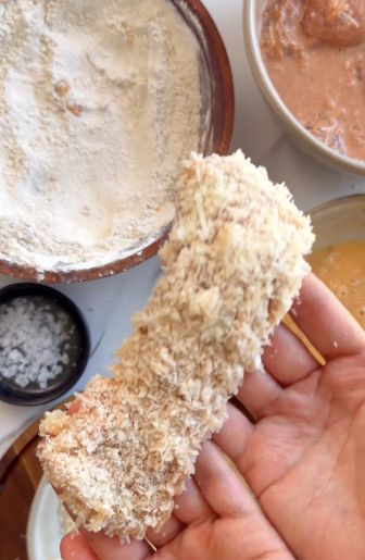Chicken tender covered in panko and Parmesan