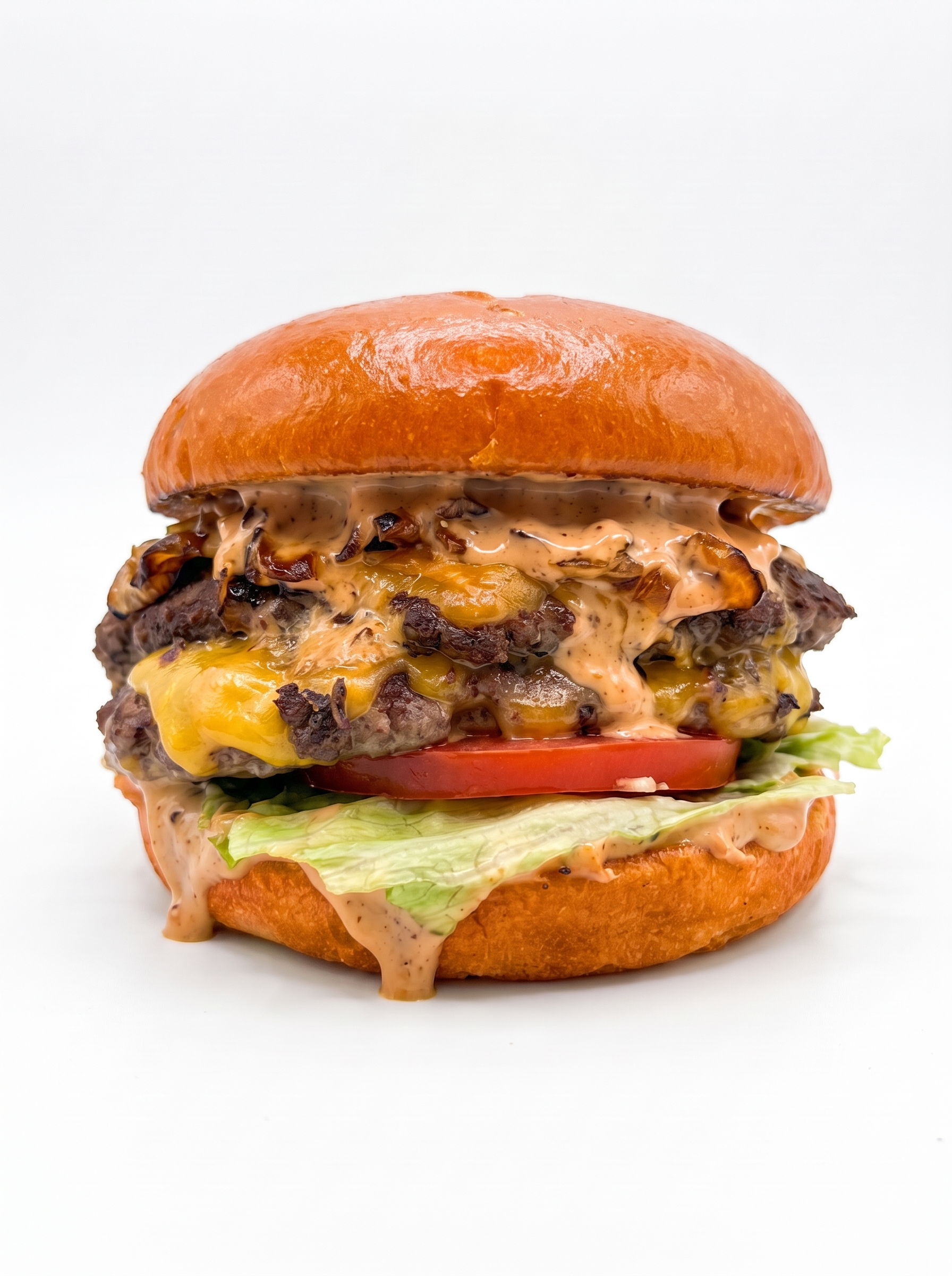 Cheeseburger with lettuce, tomato and sauce