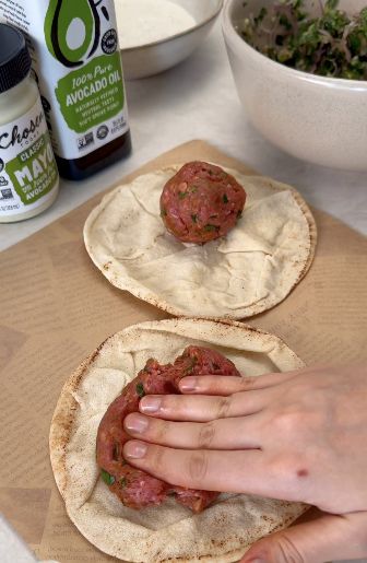 Press the spiced beef onto mini flatbreads