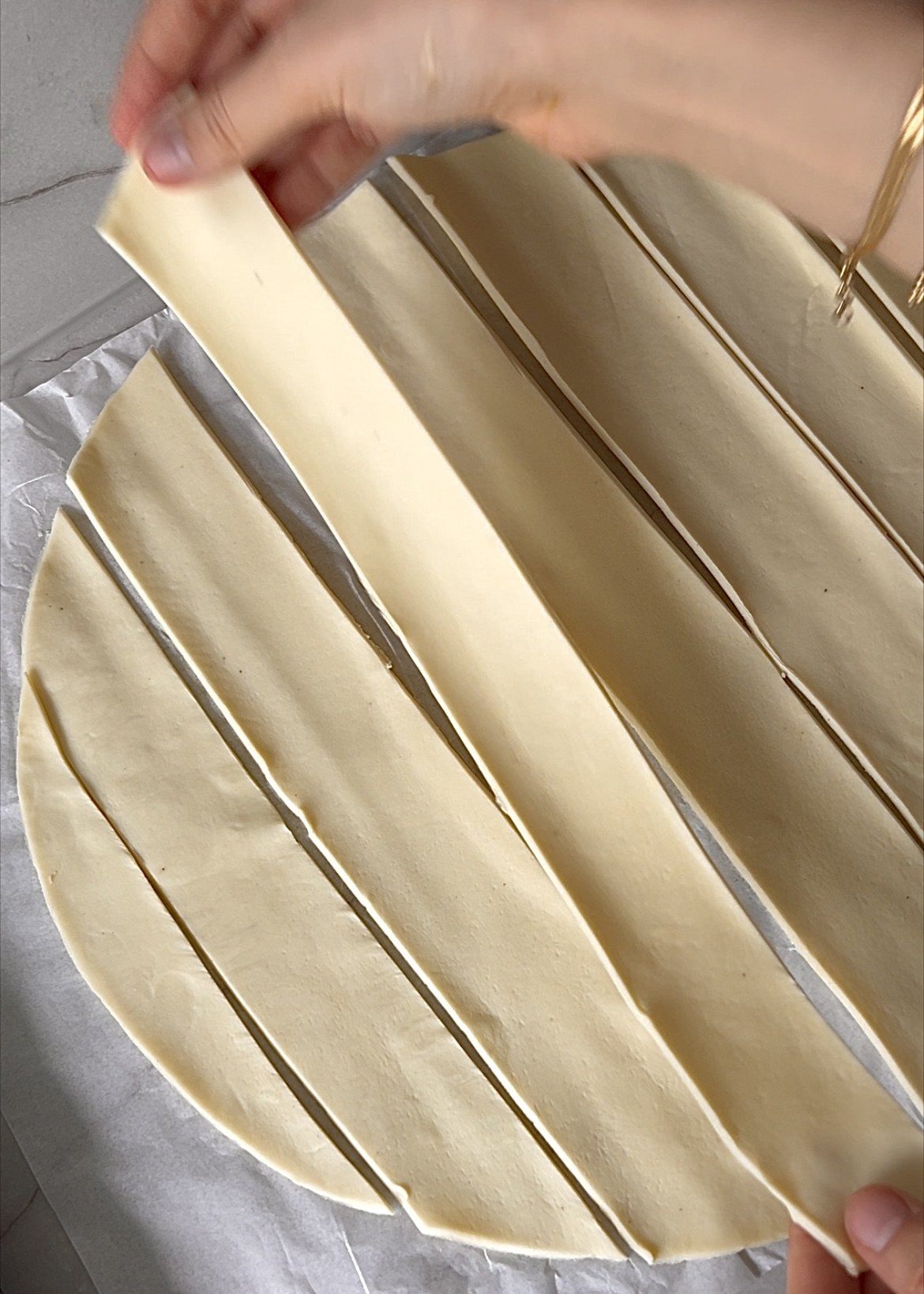 Puff pastry cut into narrow strips