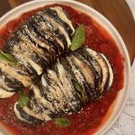 Baked Hasselback Eggplant with Tomato Basil Sauce