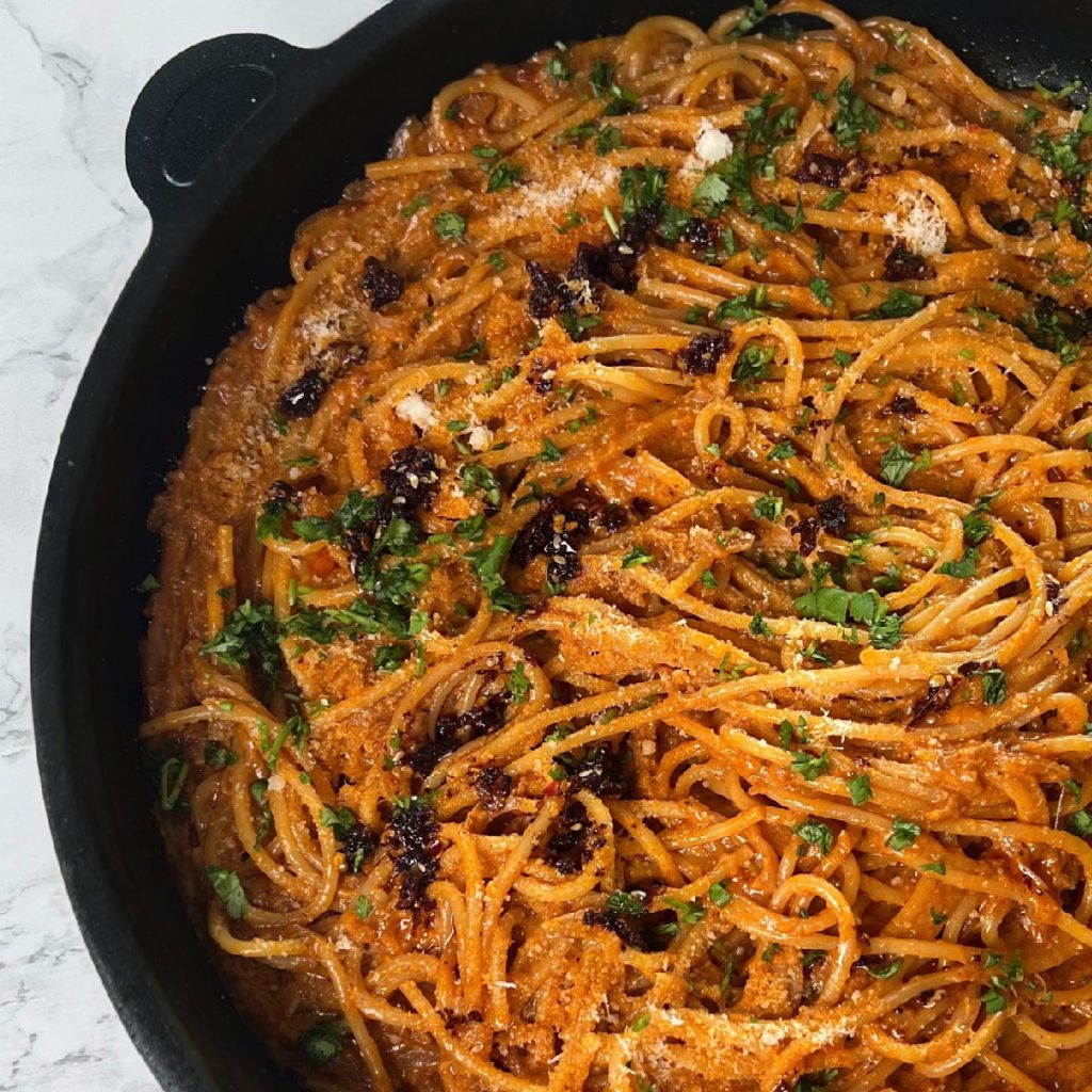 Onion Chili Oil Pasta in a bowl